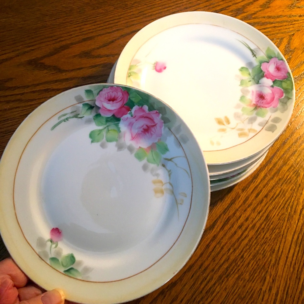 6 rose dessert plates Nippon mark  Prior to 1921
